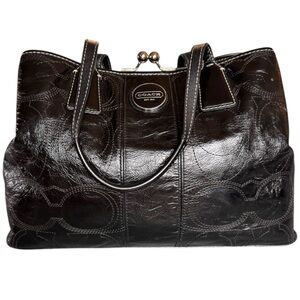 Coach Dark Brown Embossed Leather Tote